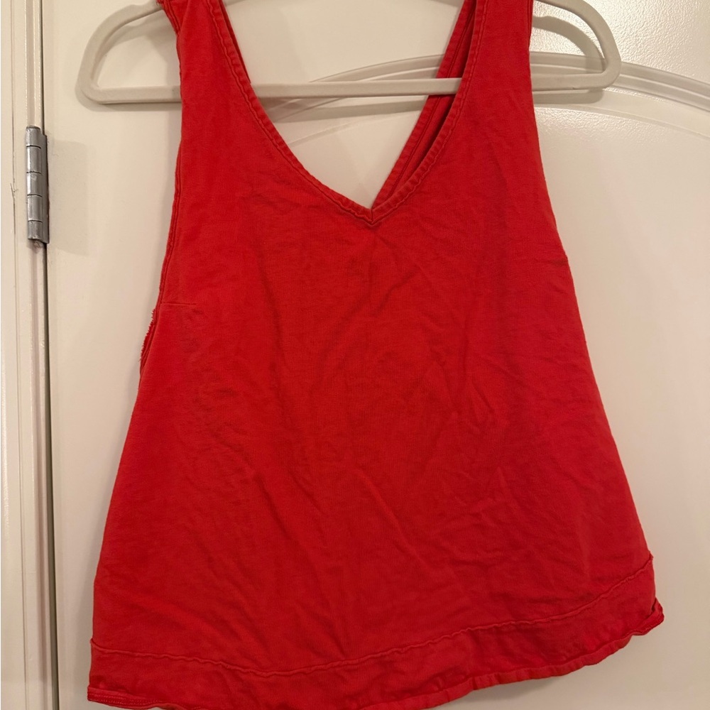 We The Free Red Orange V-Neck Tank Top
